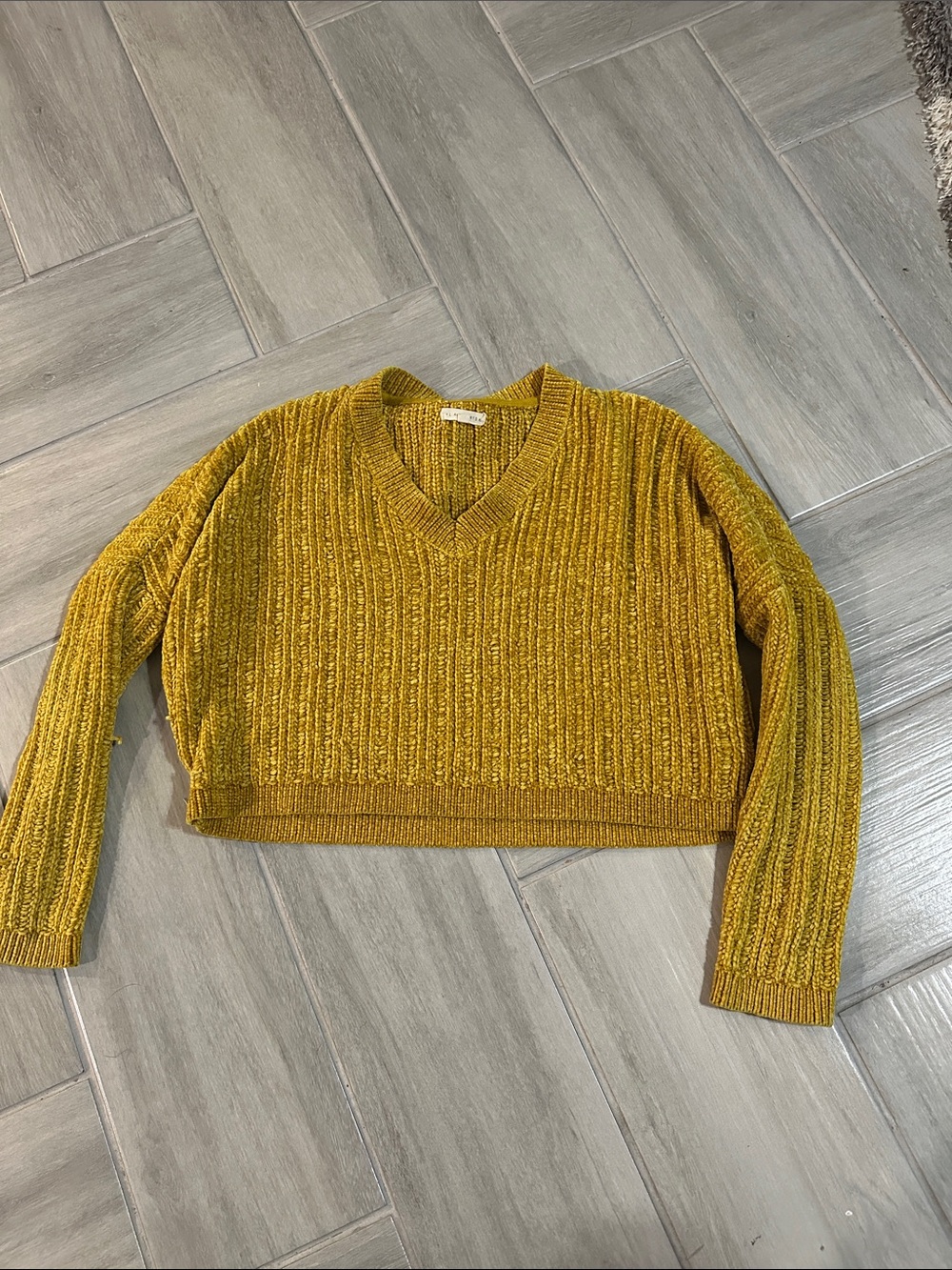 Mustard V-Neck Heavy Ribbed Crop Sweater